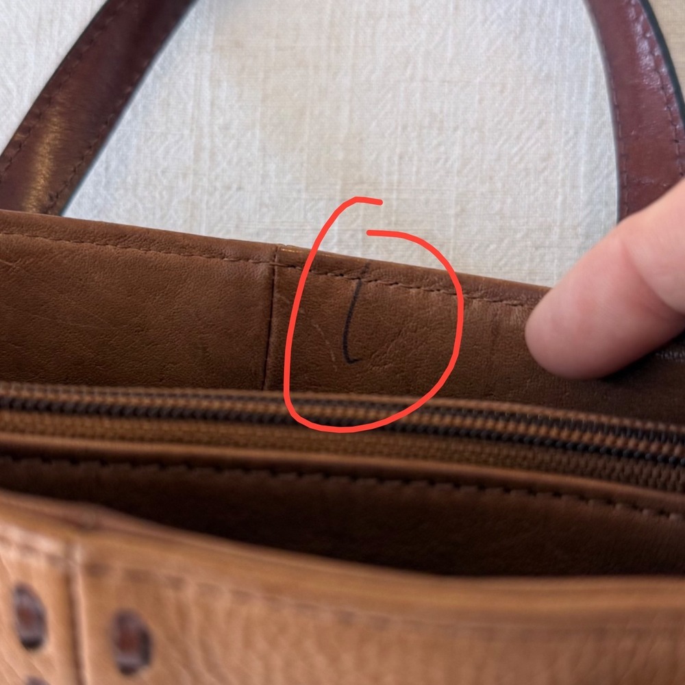 Fossil Brown Pebbled Leather Whipstitch Tote Bag Satchel with Key Charm - Picture 15 of 16